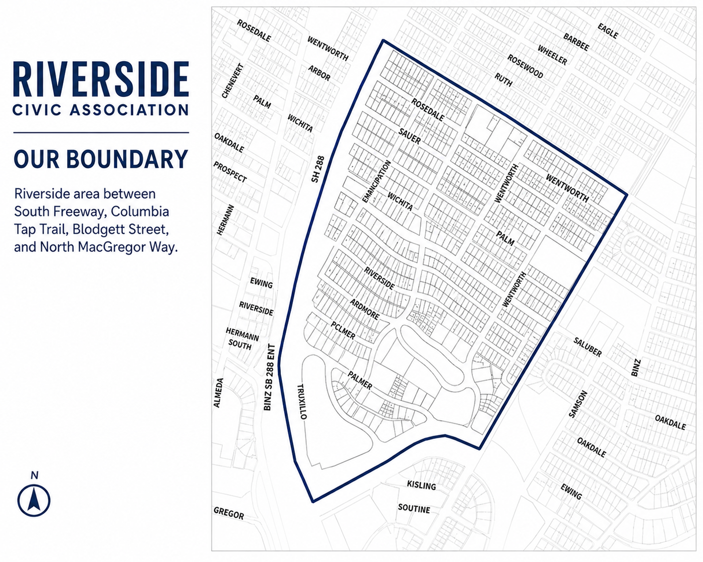 Map of the RCA boundary in Riverside Terrace, Houston