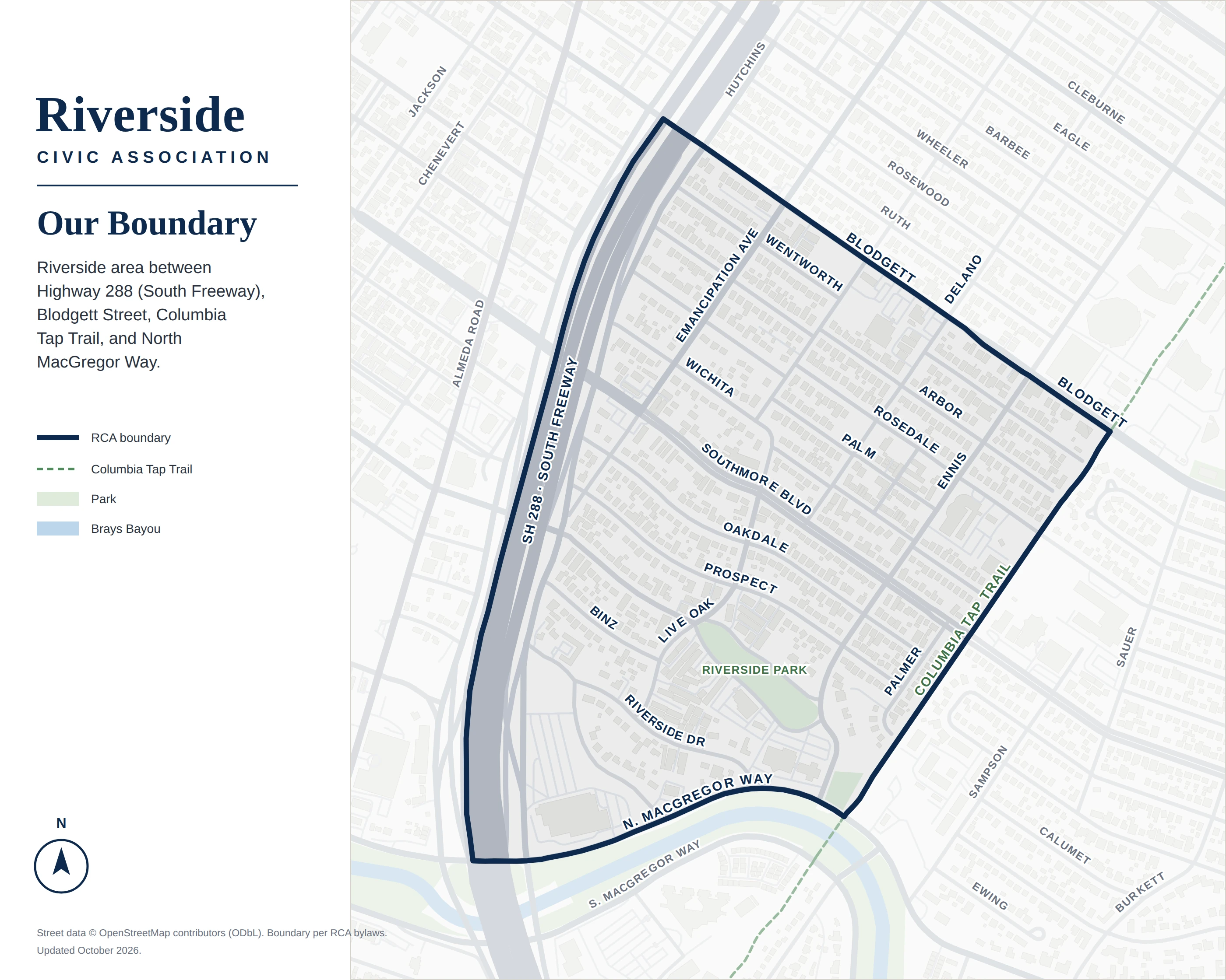 Map of the RCA boundary in Riverside Terrace, Houston
